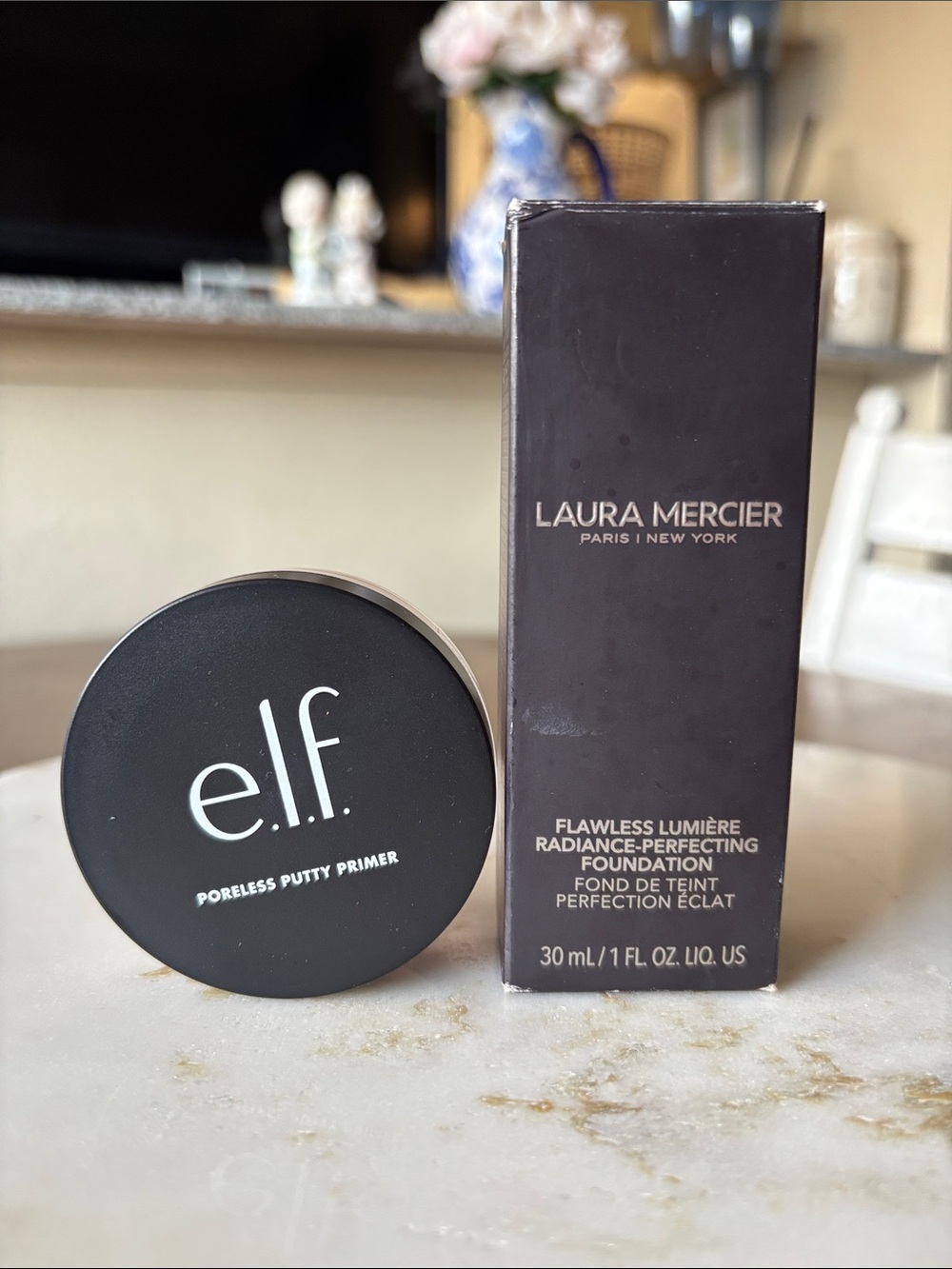 Laura Mercier Flawless Lumiere Radiance
Foundation + elf Poreless Putty Primer